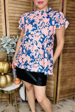Pink blue patterns printed bell short sleeve women tops XCH15808 (CS2)