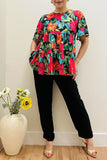 Multicolor flower & leaf printed bell short sleeves baby doll women blouse GJQ16397