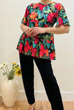 Multicolor flower & leaf printed bell short sleeves baby doll women blouse GJQ16397