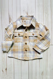 Brown plaid long sleeve unisex fleece children shirts w/pockets DLH2856 A11S1