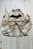 Brown plaid long sleeve unisex fleece children shirts w/pockets DLH2856 A11S1