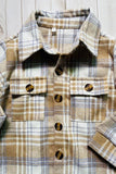 Brown plaid long sleeve unisex fleece children shirts w/pockets DLH2856 A11S1