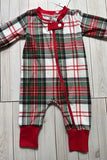 Christmas plaid long sleeve unisex baby romper with double zippers DLH2839