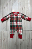 Christmas plaid long sleeve unisex baby romper with double zippers DLH2839