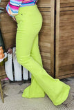 Neon green distressed bell bottoms women jeans