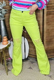 Neon green distressed bell bottoms women jeans