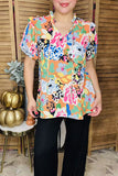 Multi color abstract printed puff short sleeve women blouse XCH15931(CS1)