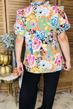Multi color abstract printed puff short sleeve women blouse XCH15931(CS1)