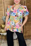 Multi color abstract printed puff short sleeve women blouse XCH15931(CS1)