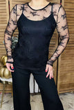 Sheer floral lace fabric long sleeve women's top BQ16182