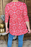 Plus size floral swing flare shirt 3/4 sleeve women tunic top GJQ16378