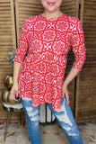 Plus size floral swing flare shirt 3/4 sleeve women tunic top GJQ16378