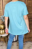 "MY HEART IS ON THAT FIELD" Baseball & leopard printed turquoise t-shirt XCH13473 (BS11)
