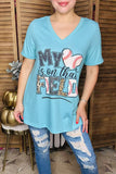 "MY HEART IS ON THAT FIELD" Baseball & leopard printed turquoise t-shirt XCH13473 (BS11)