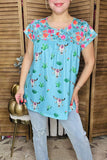 Floral & Bull & Cactus prints short sleeve women top XCH13661S AFS8