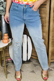 Washed blue denim fabric straight pant women jeans DLH14792 IS14