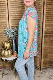 Floral & Bull & Cactus prints short sleeve women top XCH13661S AFS8