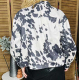Cow printed suede long sleeve short style women jacket XCH16403(BS3)/BS5