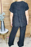 Black textured short sleeve top & wide leg pant 2pc women sets XCH16518(ES6)