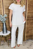 White textured short sleeve top & wide leg pant 2pc women set XCH16517 IS4