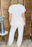 White textured short sleeve top & wide leg pant 2pc women set XCH16517 IS4
