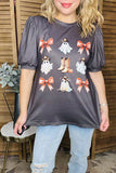 Western ghost & boot & bow dark grey latern short sleeve women top GJQ16379 DS10