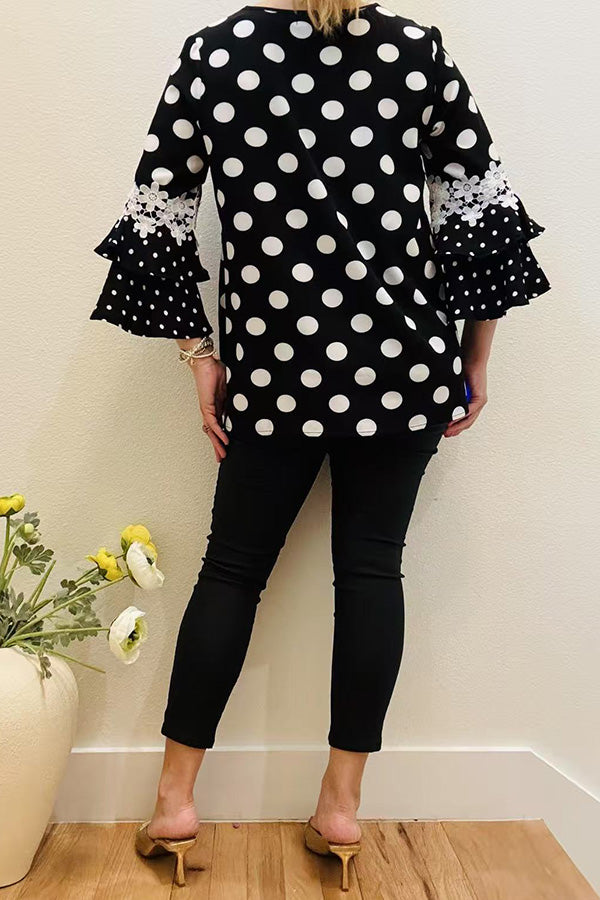 Heriipto Polka-Dot Lace-Trim Dress