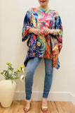 Multi color abstract painting satin casual blouse women's poncho XCH16210 BS1