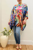 Multi color abstract painting satin casual blouse women's poncho XCH16210 BS1