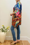 Multi color abstract painting satin casual blouse women's poncho XCH16210 BS1