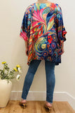 Multi color abstract painting satin casual blouse women's poncho XCH16210 BS1