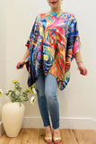 Multi color abstract painting satin casual blouse women's poncho XCH16210 BS1