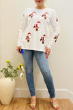 White long sleeve sequin santa claus Christmas skate women's sweatshirt XCH15991 BS1