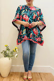 Multi color floral printed poncho casual loose women blouse GJQ16326