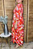 Orange floral printed 3/4 sleeves elastic chest maxi women dress GJQ16281 (AS4)