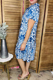 Blue floral printed ruffle short sleeve elegant women dress GJQ16380 AS12