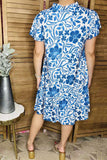 Blue floral printed ruffle short sleeve elegant women dress GJQ16380 AS12