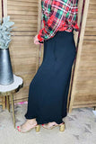 Restock--solid color black ruffles wide leg women pant XCH16374