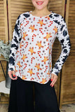 Holiday Christmas gingerbread print raglan long sleeve women top YMY16002 FS8