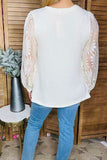Restock---Cream knit fabric lace long sleeve women blouse XCH16402