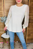 Restock---Cream knit fabric lace long sleeve women blouse XCH16402