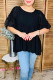 Black polka dots & lantern lace half sleeve baby doll women top XCH16340 BS6