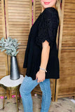 Black polka dots & lantern lace half sleeve baby doll women top XCH16340 BS6