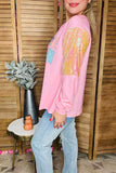 Chic SPOOKY SEASON pink sequin women's boutuque top Southern Stitch XCH16470 BS11