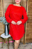 Red quin puff long sleeve women dress w/belt & linling XCH16062 AS3