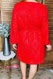 Red quin puff long sleeve women dress w/belt & linling XCH16062 AS3
