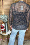 RODEO printed black mesh long sleeve women top  XCH16565(IS5)