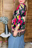 Floral flutter top printed 3/4 wide sleeve women tunic GJQ16439 IS7