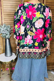 Floral flutter top printed 3/4 wide sleeve women tunic GJQ16439 IS7