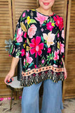 Floral flutter top printed 3/4 wide sleeve women tunic GJQ16439 IS7